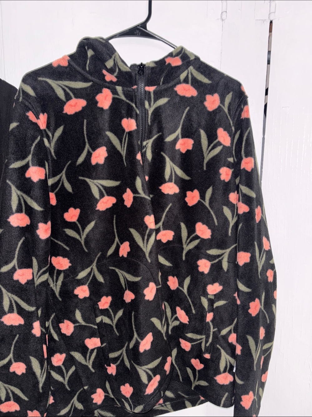 O'Neill Black Fleece Teddy Jacket with Pink Floral Print